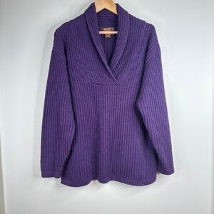 VTG 90s Eddie Bauer Sweater L Chunky Ribbed Knit Oversized Fisherman Purple Fall